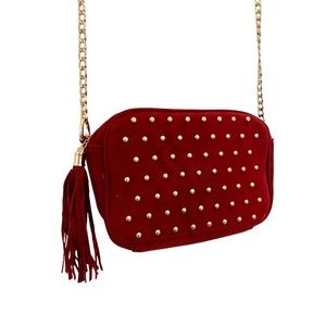 Red Velvet Stud Crossbody Bag